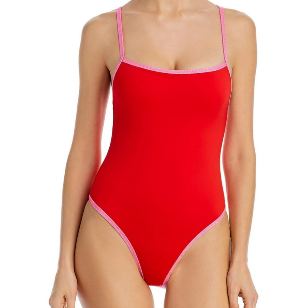 Aqua Swim Womens Metallic Square Neck One-Piece Swimsuit
